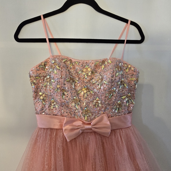 Dave & Johnny Girls Size 7/8 Peach Special Event Beaded Tulle Dress - Picture 2 of 9